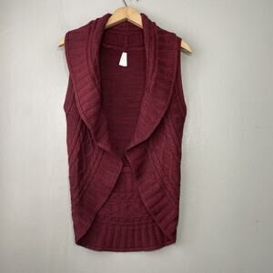 Y2K Vanity Bolero Sweater Vest Size Small Burgundy Cable Knit Sleeveless Dark